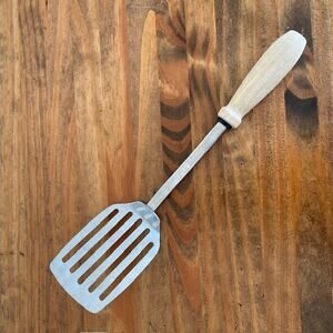 Vintage Slotted Spatula with Wooden Handle, Turner, Flipper